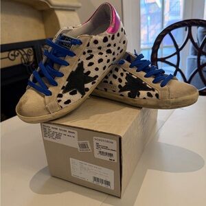 Golden Goose Sneakers with Blue Laces and Pink Accents